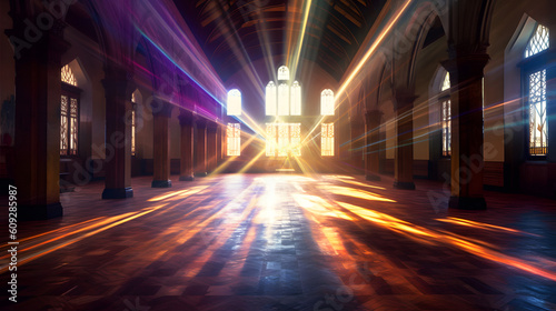 Vibrant beams of light radiating from a central source  illuminating the surroundings created with Generative AI technology