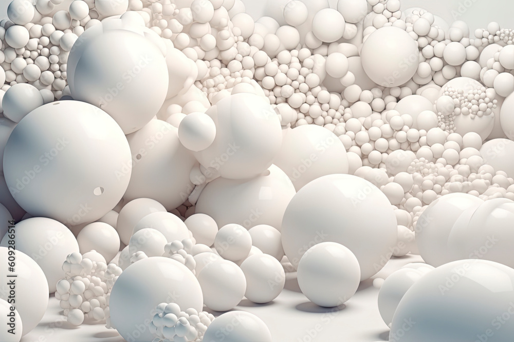 Illustration for advertising. Abstraction from spheres. Flying spheres on a white background. 3d rendering.AI Generative Illustration for advertising. Abstraction from spheres. Flying spheres on a white background. 3d rendering.AI Generative
