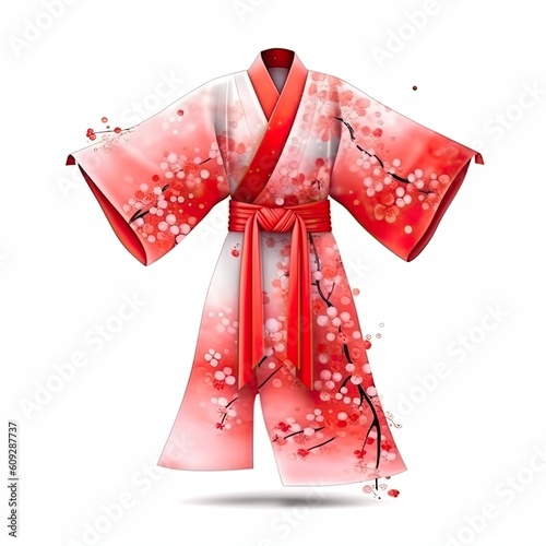 Kimono fashion clothing with colorful pattern isolated on white background. Generative AI