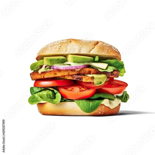Caprese sandwich vegetarian dish isolated on white background. Generative AI