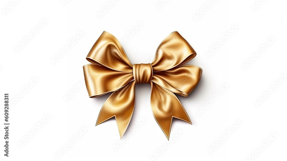 Shiny golden satin ribbon with bow isolated on white background. Generative AI Shiny golden satin ribbon with bow isolated on white background. Generative AI