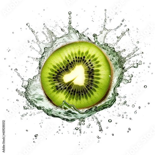 Kiwi fresh fruit in water splash isolated on white background. Generative AI