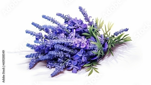 Lavender flowers isolated on white background. Beautiful blooming plants. Generative AI