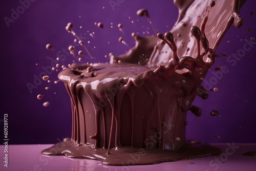 A chocolate splash on purple background