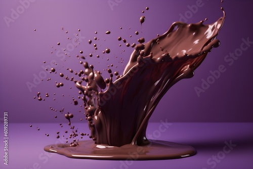 A chocolate splash on purple background photo