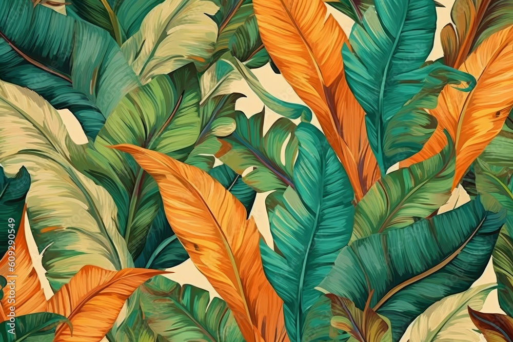 custom made wallpaper toronto digitalSeamless pattern with tropical banana leaves. Digital illustration for your design, generative Ai