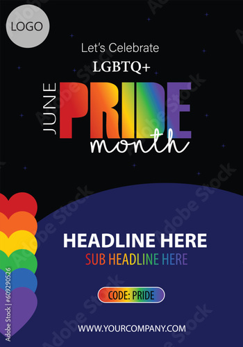 Celebrate Pride Month, Greeting, Offer Template Vector Illustration in A4 size