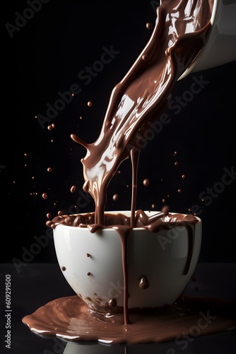 A cup of chocolate with a chocolate splash