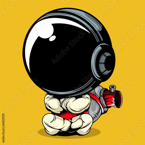 ASTRONAUT VECTOR ILLUSTRATION WITH BIG SPRAY CAN IN THE BACK