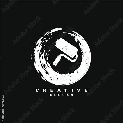 Paint brush roller logo design vector illustration