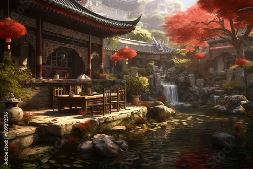 Chinese style backyard. Generate Ai