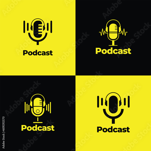 Set of podcast logo design concepts. Bundle concept for podcast logo designs.