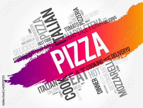 PIZZA word cloud collage, food concept background