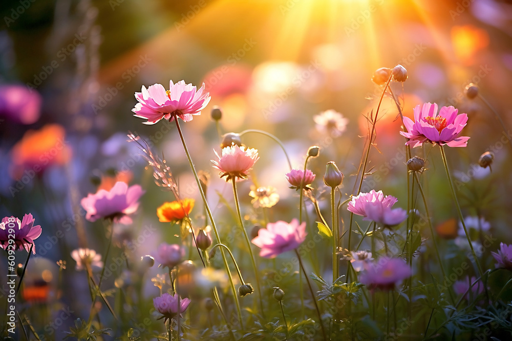 Fresh springtime flowers in a meadow. New life, happiness, fresh, outdoors. Created with generative ai Fresh springtime flowers in a meadow. New life, happiness, fresh, outdoors. Created with generative ai