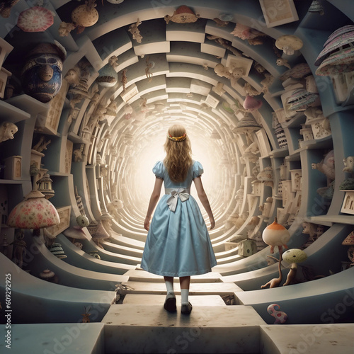 Alice in Wonderland Down the Rabbit Hole Generative AI photo