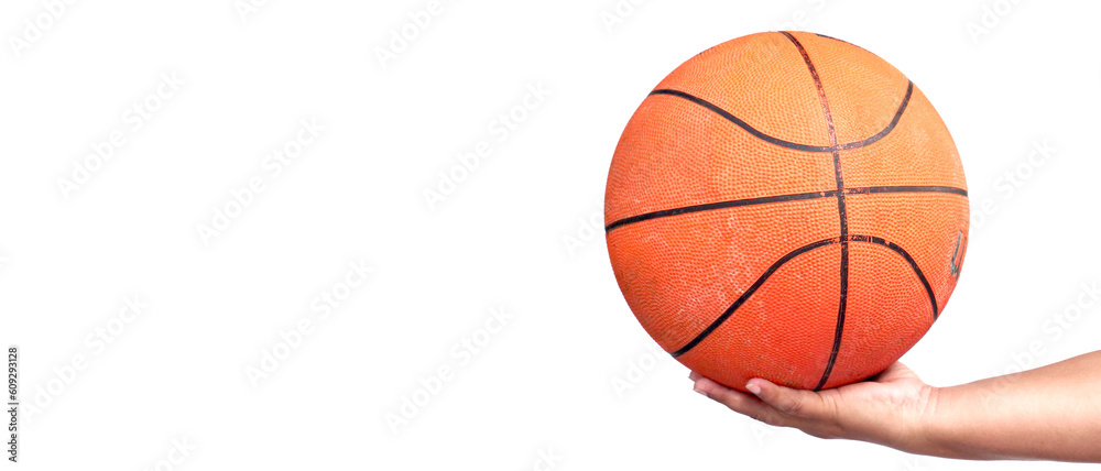 basketball in hand On transparent background (png), easy for decorating projects.