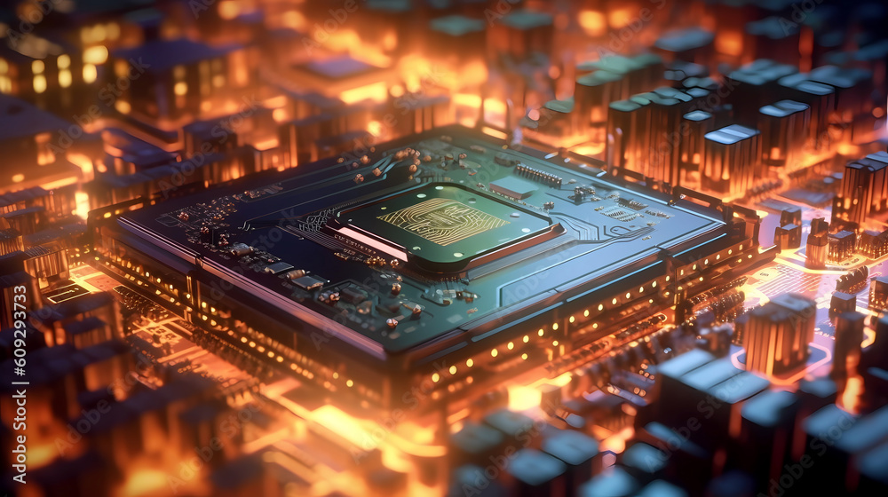 Close-up processor in neon lighting, front view. Close-up processor in neon lighting, front view.