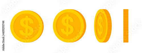 illustration design of collection of dollar coins from different perspectives