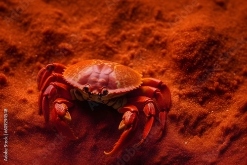 A red crab on the sand surface photo