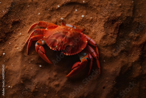A red crab on the sand surface