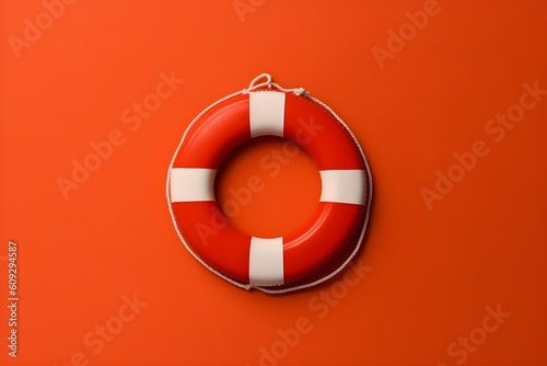 A red lifebuoy on red background with copyspace