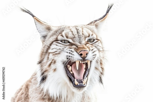 Lynx screaming closeup. Generate Ai