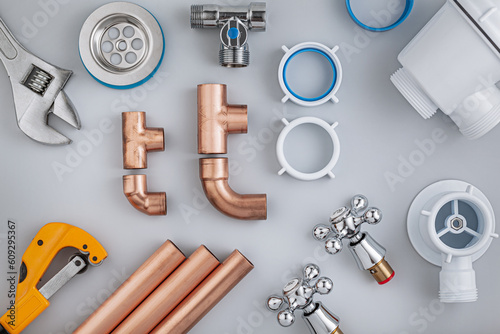 setAccessories Of Bathroom Plumbing On White Background