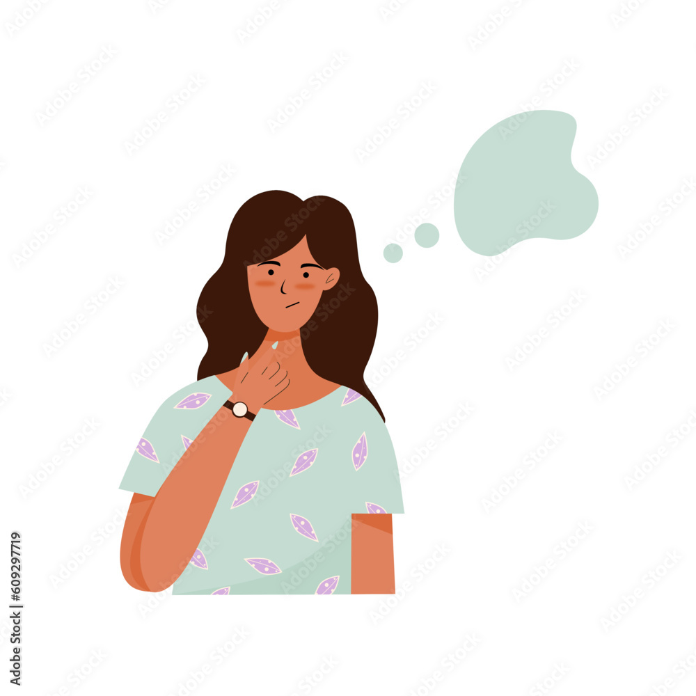 Girl confused and thinking illustration character. Woman expression Vector illustration. Girl confused and thinking illustration character. Woman expression Vector illustration.