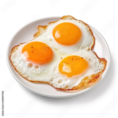 Fried eggs on white background. Generative AI
