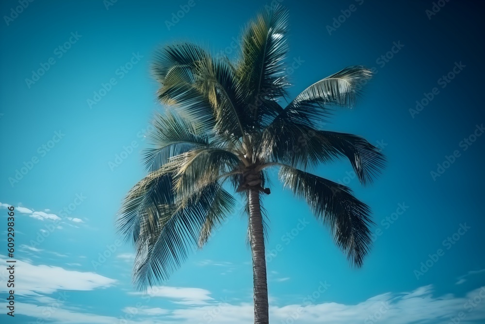 Fototapeta premium Coconut palm tree on the beach with sea and sky