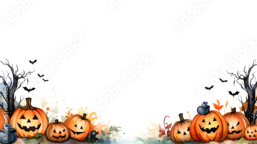 Cute Halloween Banner on the White Background Created with Generative AI Technology