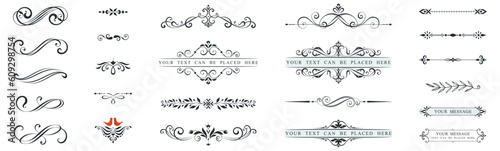 Classic calligraphy swirls, swashes, dividers, floral motifs. Scroll elements and ornate vintage frames. Good for greeting cards, wedding invitations, restaurant menu, royal certificates. photo