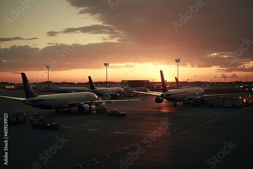 busy airpirt terminal at dusk © neirfy