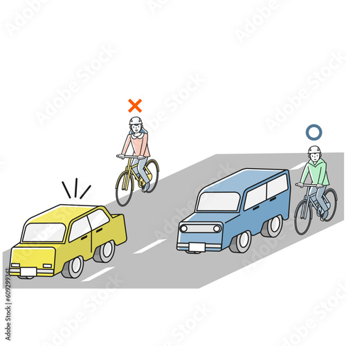 左側通行する自転車と右側通行する自転車