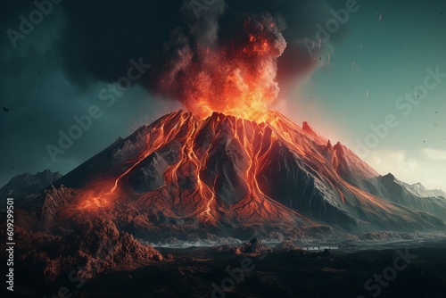 Volcano eruption lava flow. Generate Ai