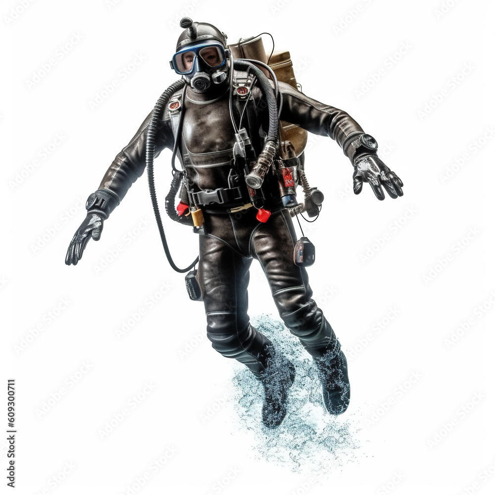 Man scuba diver on white background. Generative AI Man scuba diver on white background. Generative AI