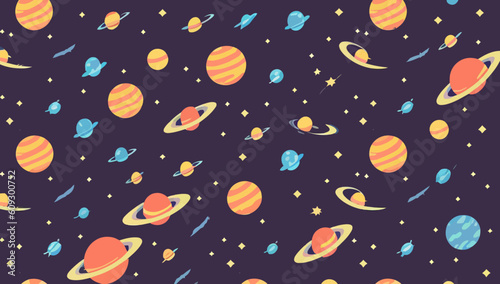 Seamless pattern with with planets and stars