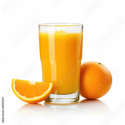 Orange juice on white background. Generative AI photo