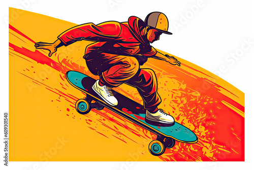 Extreme Sport Skateboard Player Action Skateboarder Cartoon.AI Generative