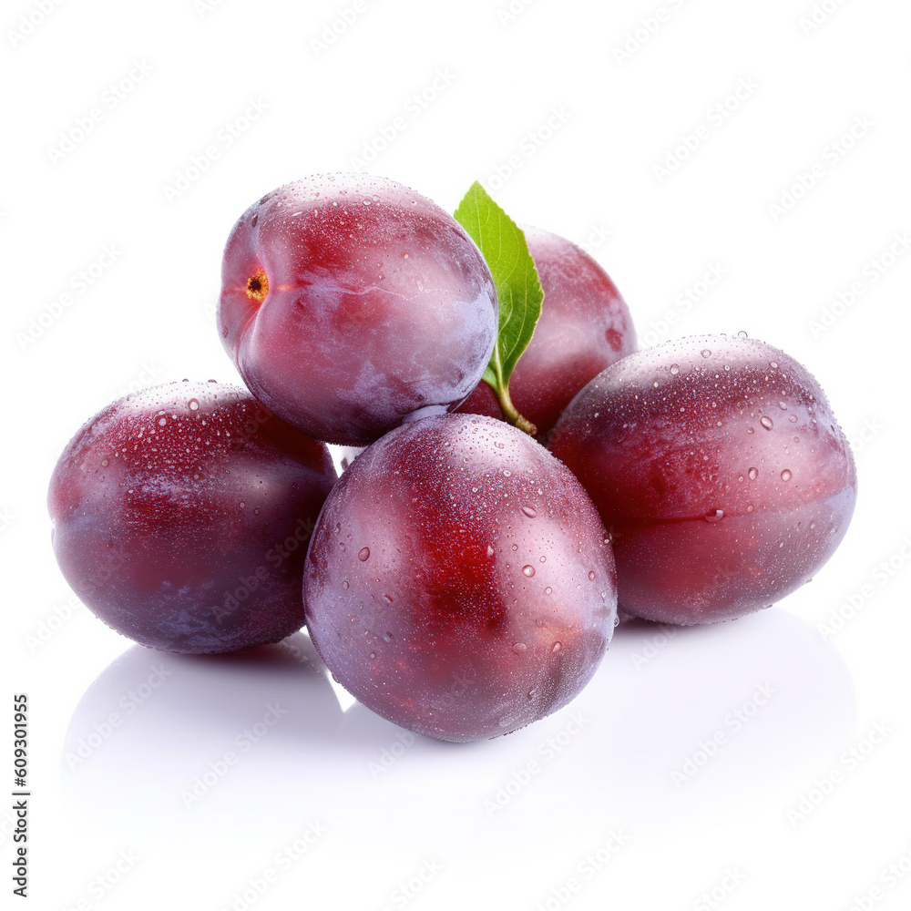 Plum on white background. Generative AI