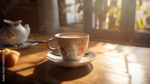 Awakening to the warmth of sunlit coffee . AI generated