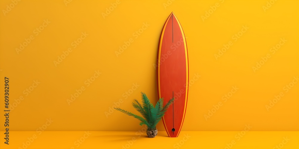 Obraz premium Surfboard on yellow background with copy space