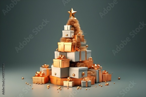 Abstract new year tree made of christmas gift boxes, AI generated