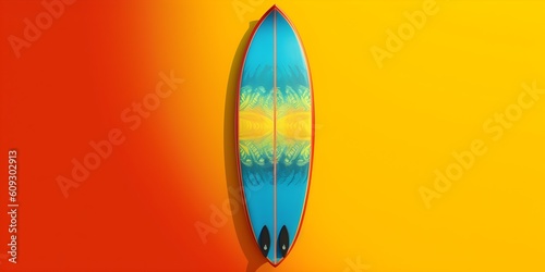 Surfboard on yellow background with copy space photo