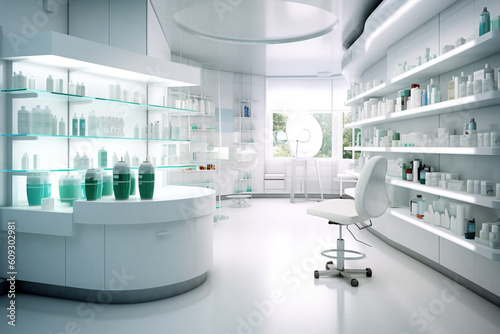 Futuristic Pharmacist room illustration Generative AI