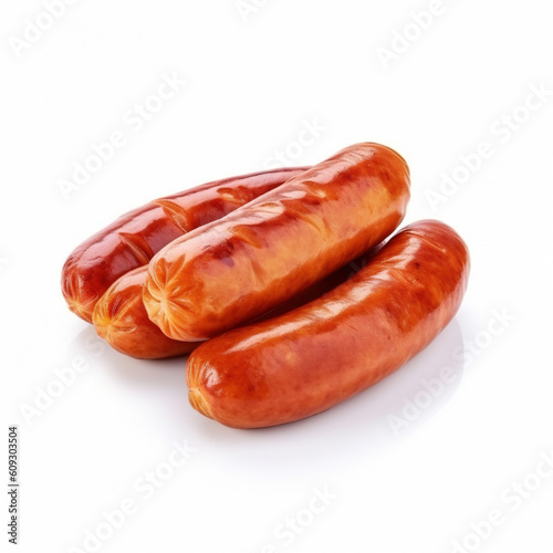 Sausages on white background. Generative AI