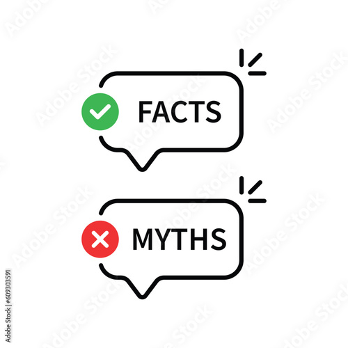 thin line speech bubbles with facts and myths. flat stroke style trend modern logotype graphic art design isolated on white background. concept of thorough fact-checking or easy compare evidence