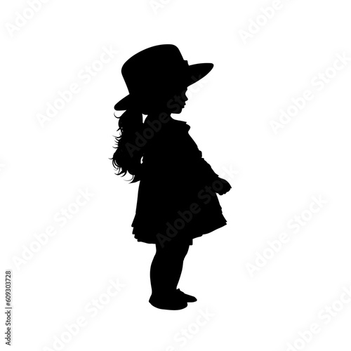 child with a hat, little cute girl silhouette