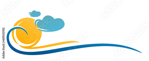The sun symbol with sea and clouds.