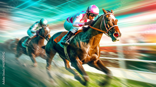 horse racing on a race, Generative AI photo